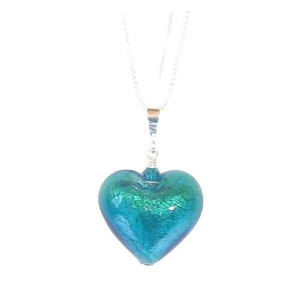 Tropical Lover - Aqua and Blue Sea Glass Heart In A Stainless Steel Heart  Locket (SSLOCK23-07)