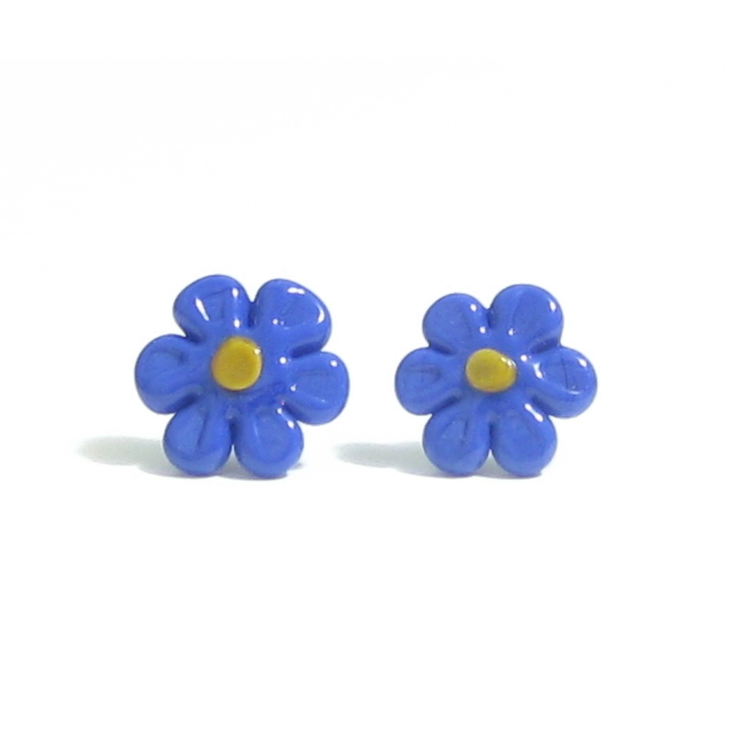 Murano glass blue flower post earrings