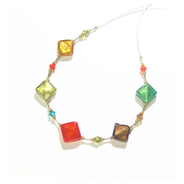 Murano Glass Colorful Diamond Necklace