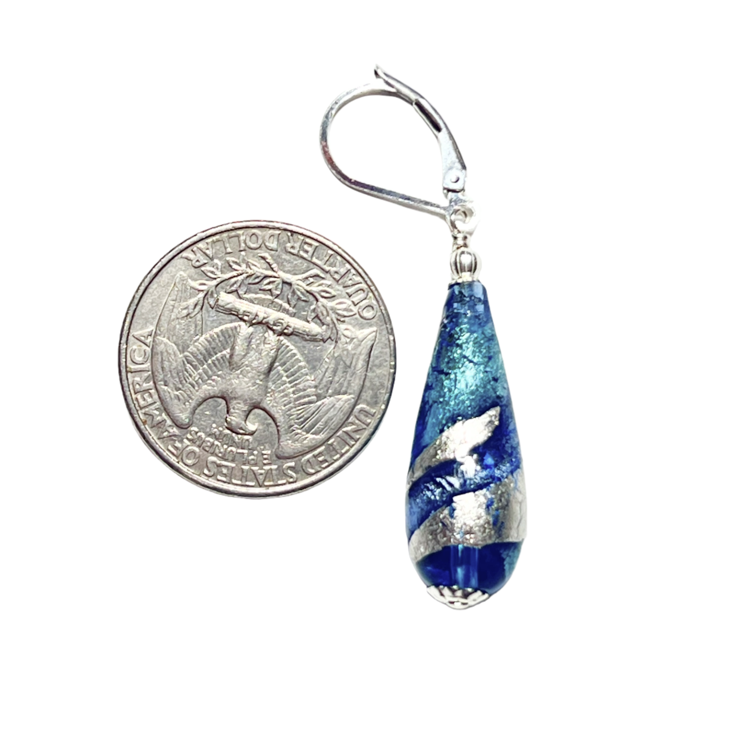 Murano Glass Aqua Blue Swirl Teardrop Sterling Silver Earrings