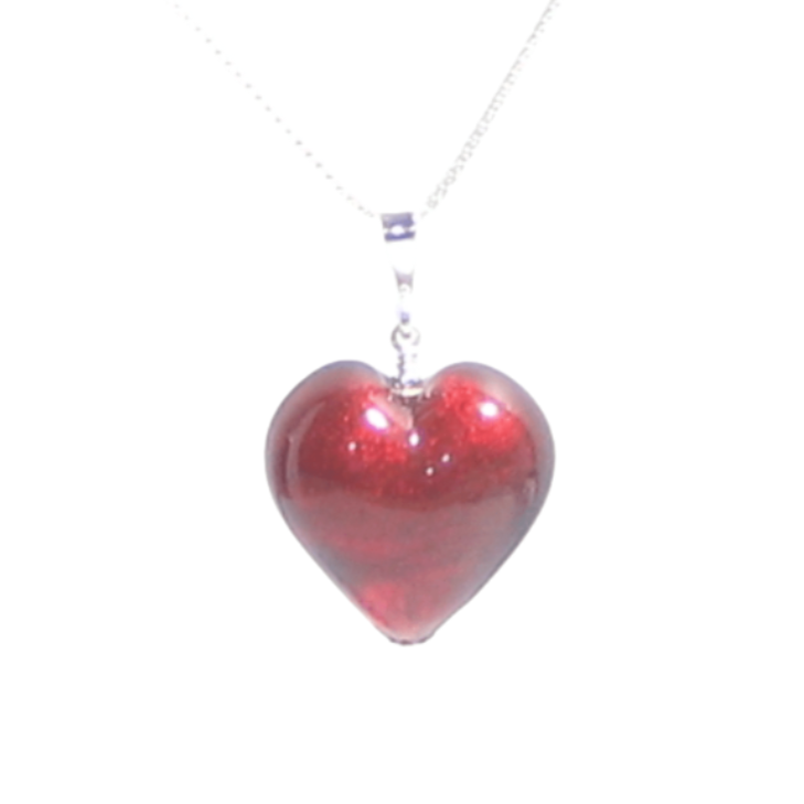 Murano Glass Dark Pink Heart Pendant, Genuine Italian Glass Jewelry