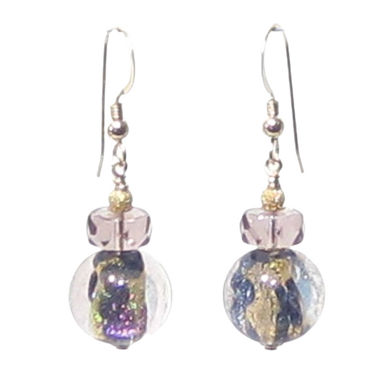 Murano Glass Sparkling Dichroic Gold Earrings, Murano Glass Jewelry