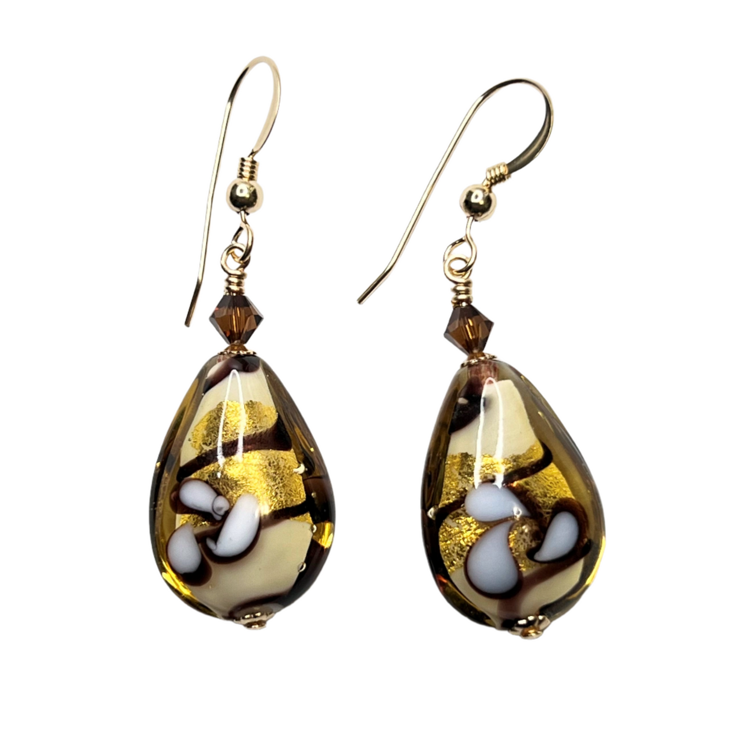 JKC Murano brown flower teardrop earrings