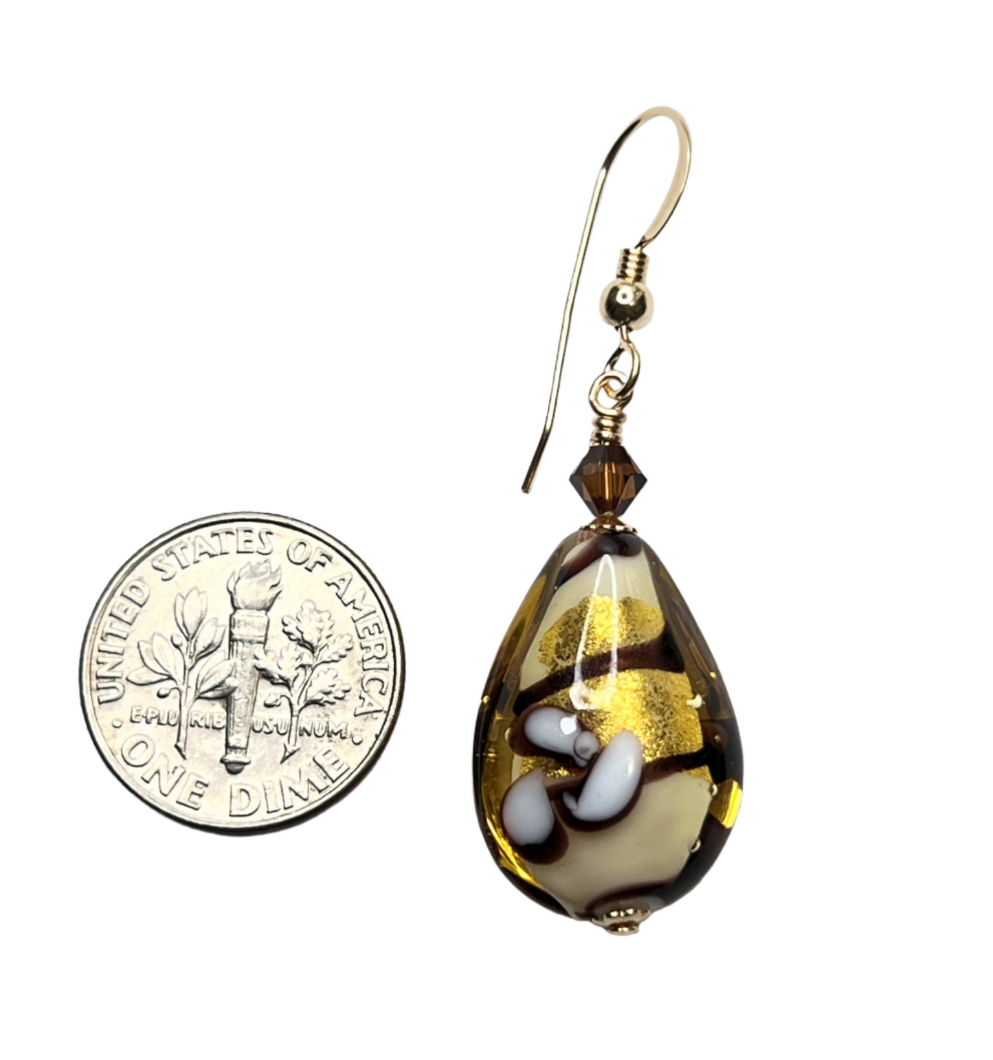 JKC Murano brown flower teardrop earrings