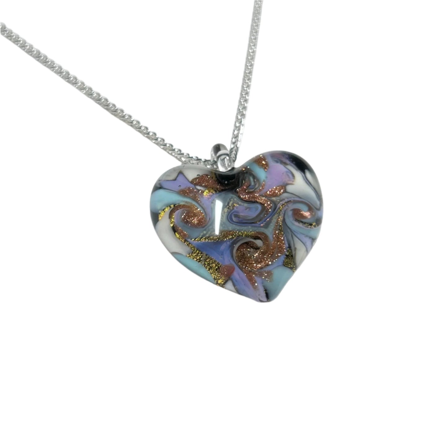 Murano Glass Heart Purple Swirl Pendant Necklace by JKC Murano