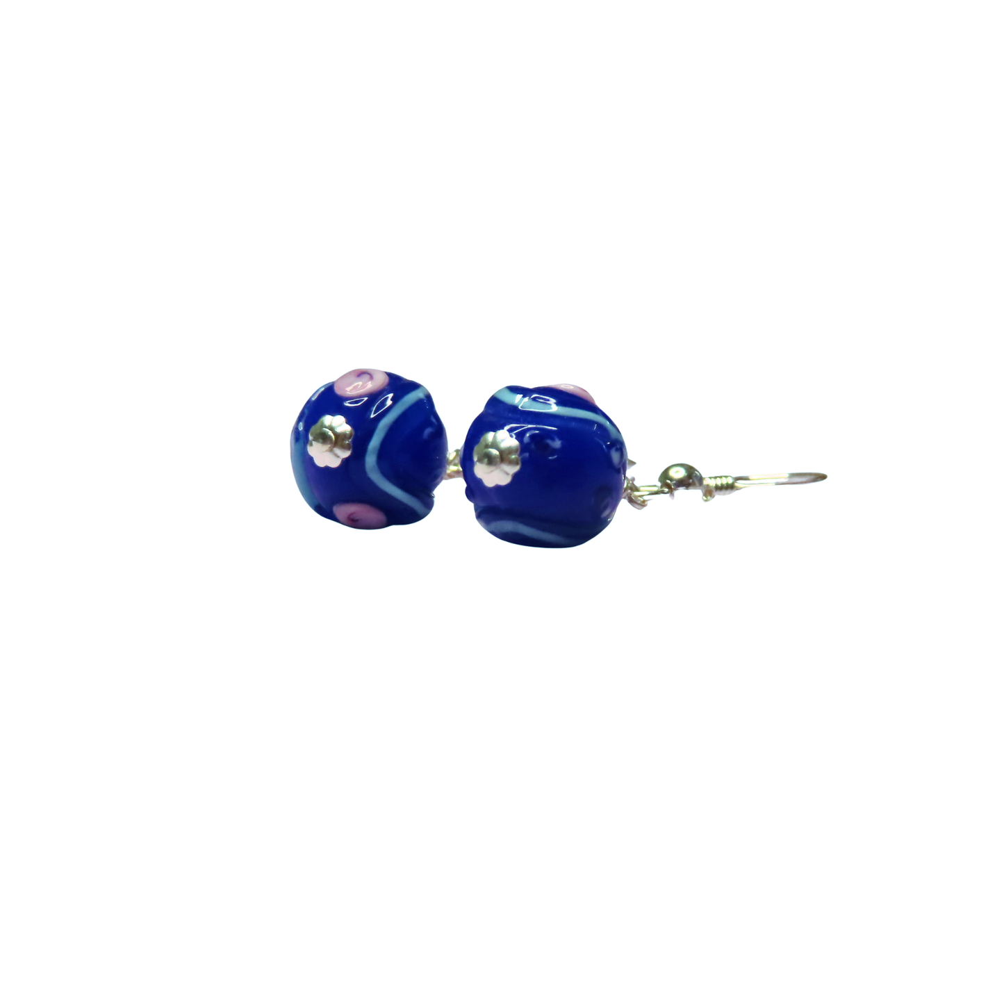 Murano glass small cobalt blue rose silver earrings