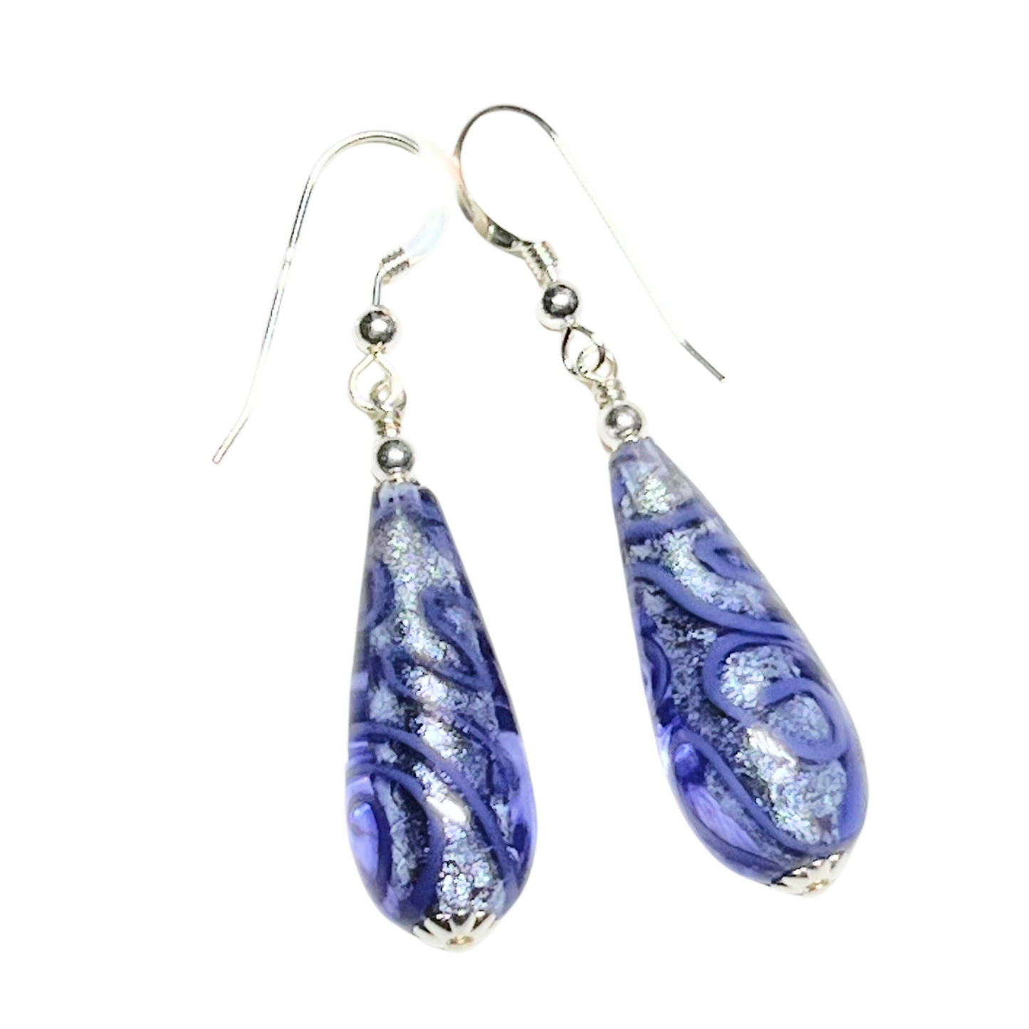 Murano Glass Medusa Pale Blue Long Drop Silver Earrings