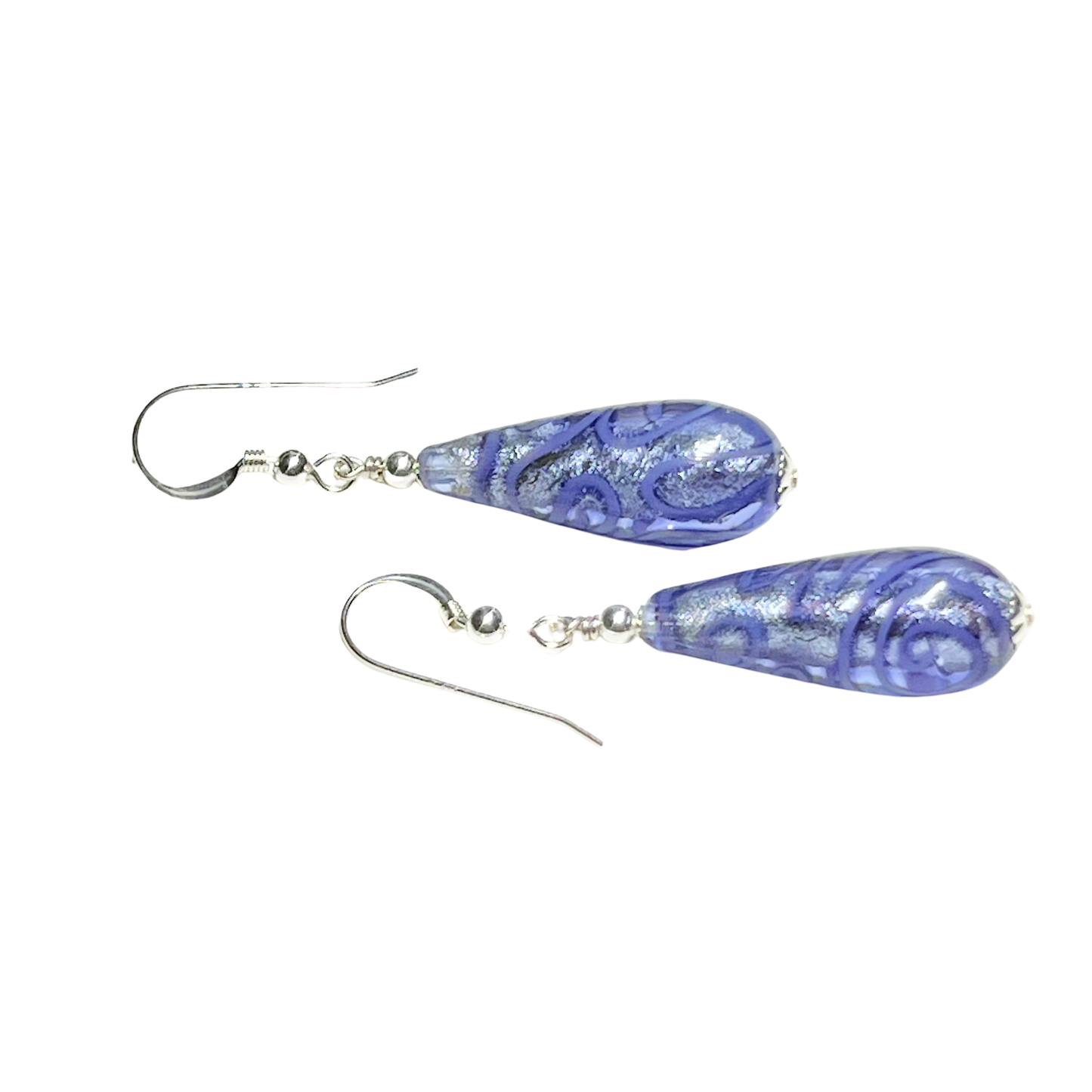 Murano Glass Medusa Pale Blue Long Drop Silver Earrings