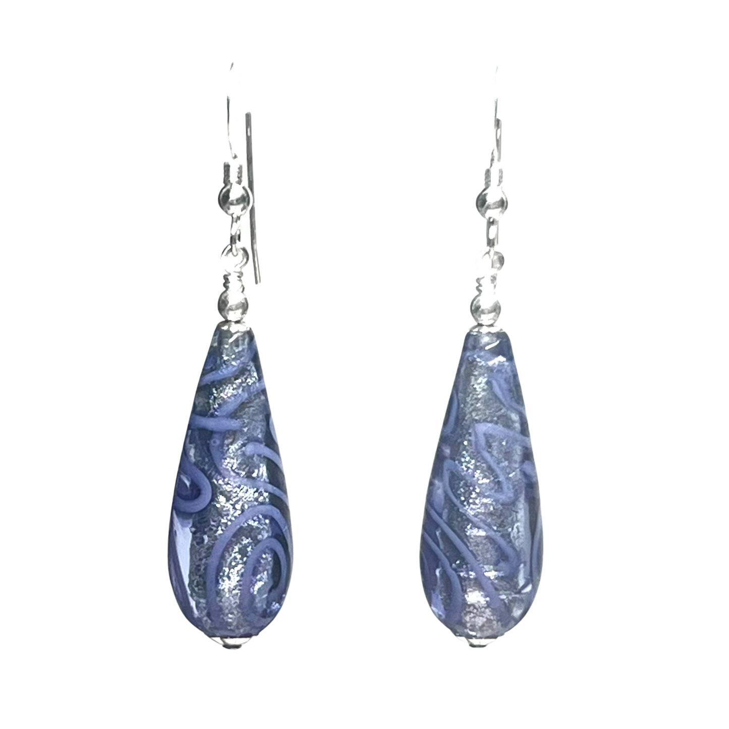 Murano Glass Medusa Pale Blue Long Drop Silver Earrings