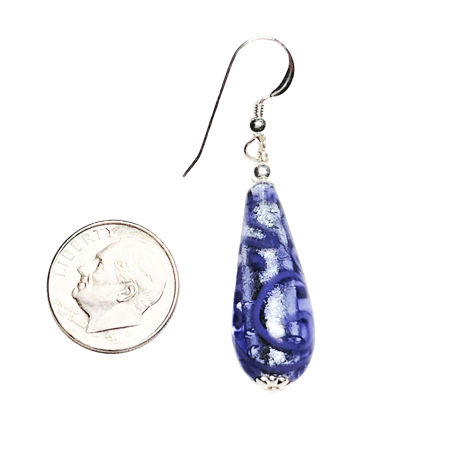 Murano Glass Medusa Pale Blue Long Drop Silver Earrings