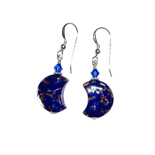 Murano Cobalt Blue Moon Sterling Silver Earrings