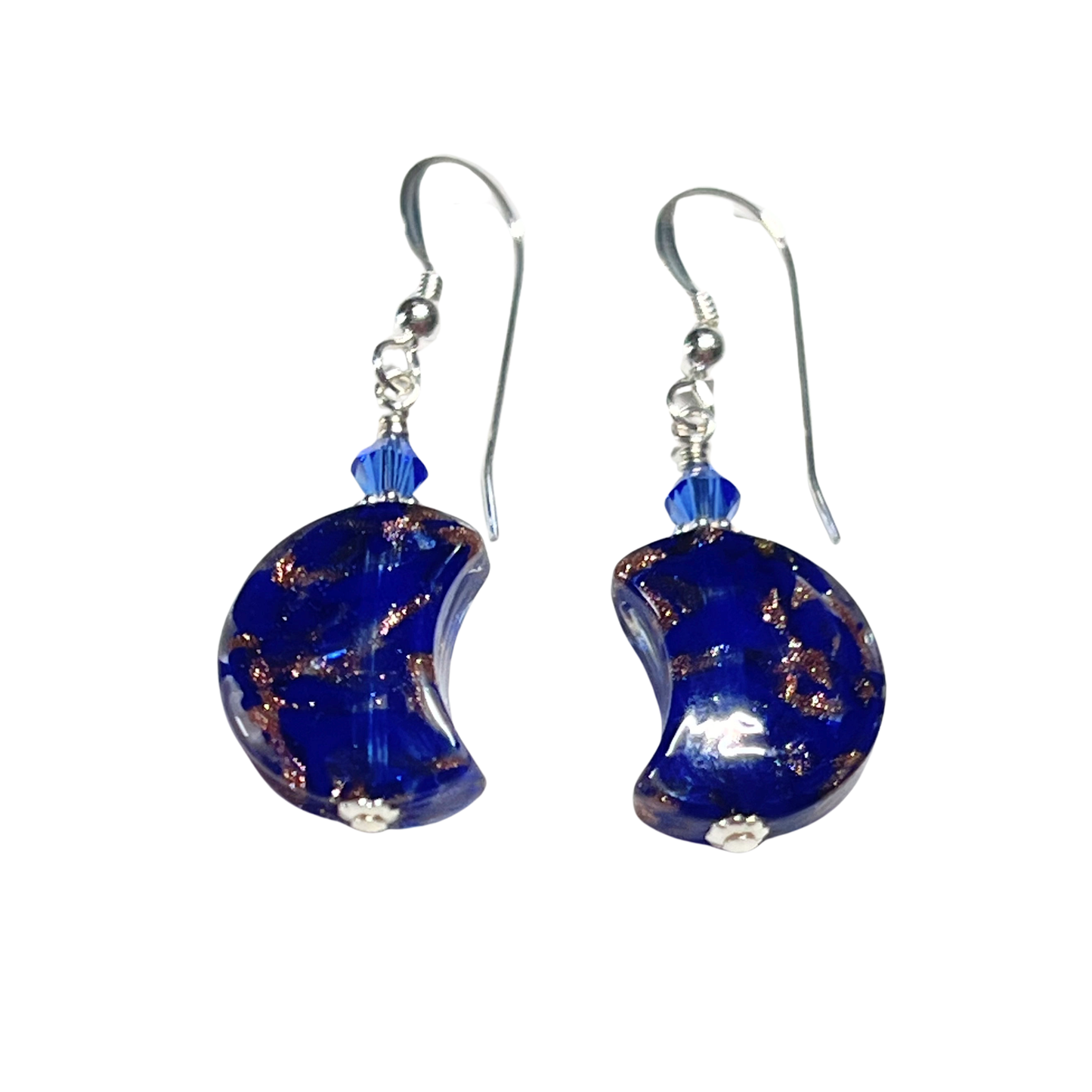 Murano Cobalt Blue Moon Sterling Silver Earrings