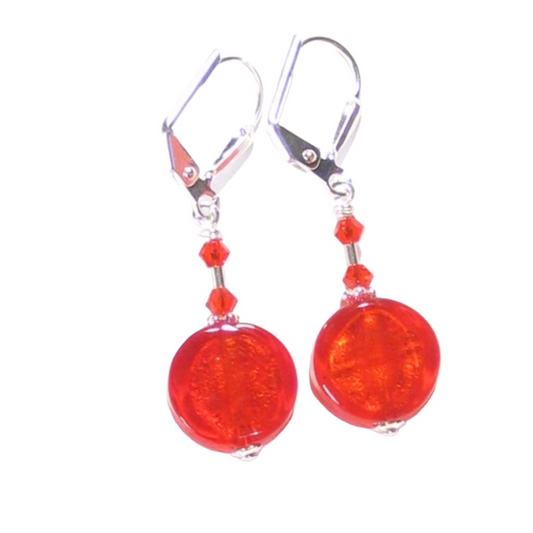 Murano Glass Orange Coin Sterling Silver Earrings