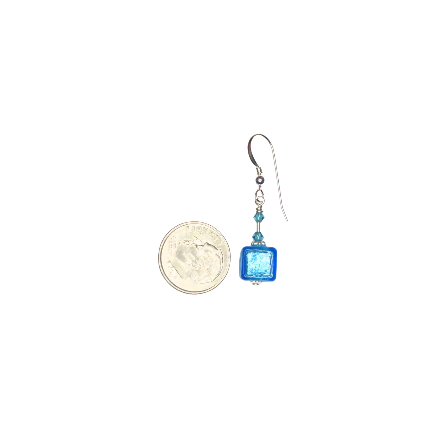 Murano Glass Aqua Cube Silver Earrings