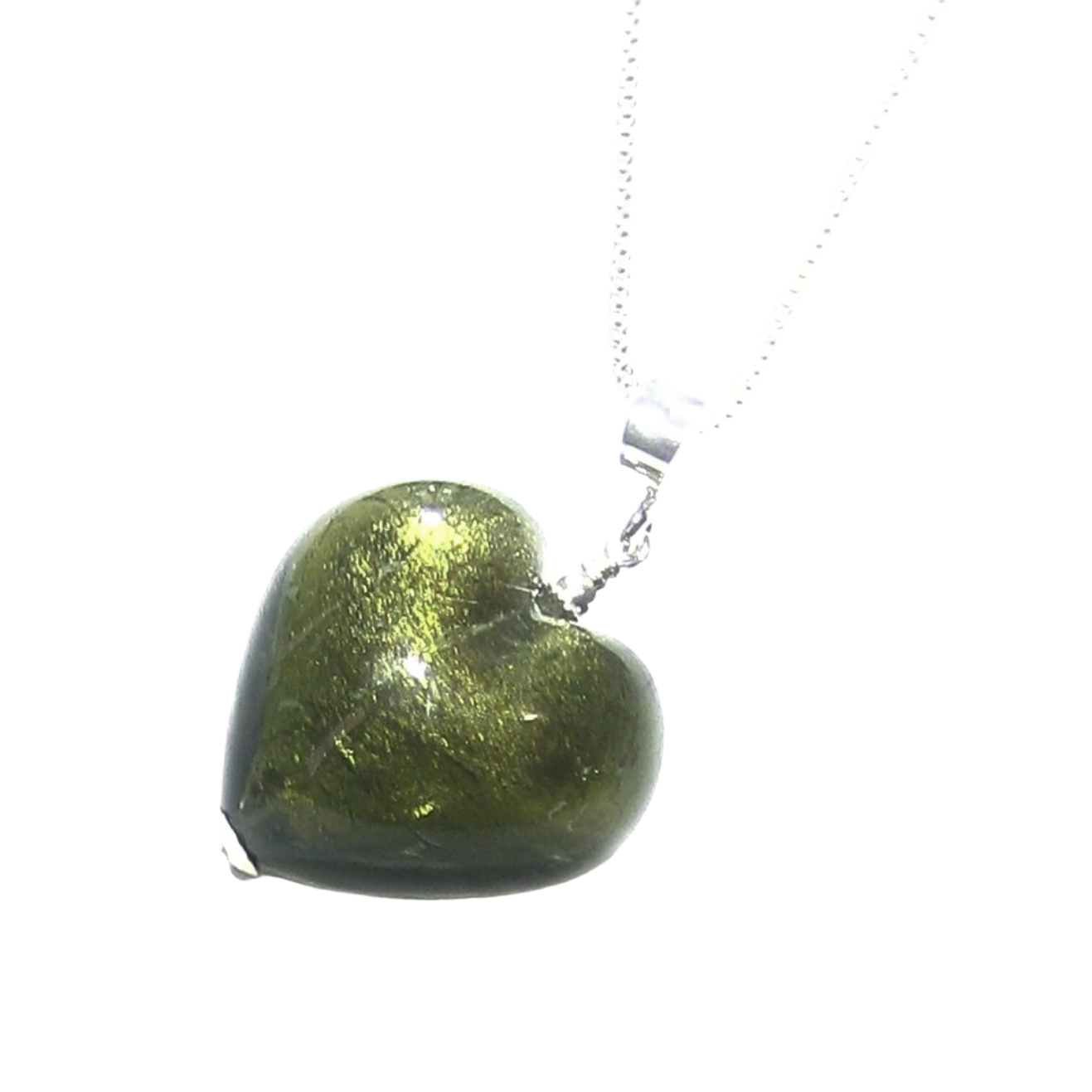 Murano Glass Olive Green Heart Pendant By JKC Murano