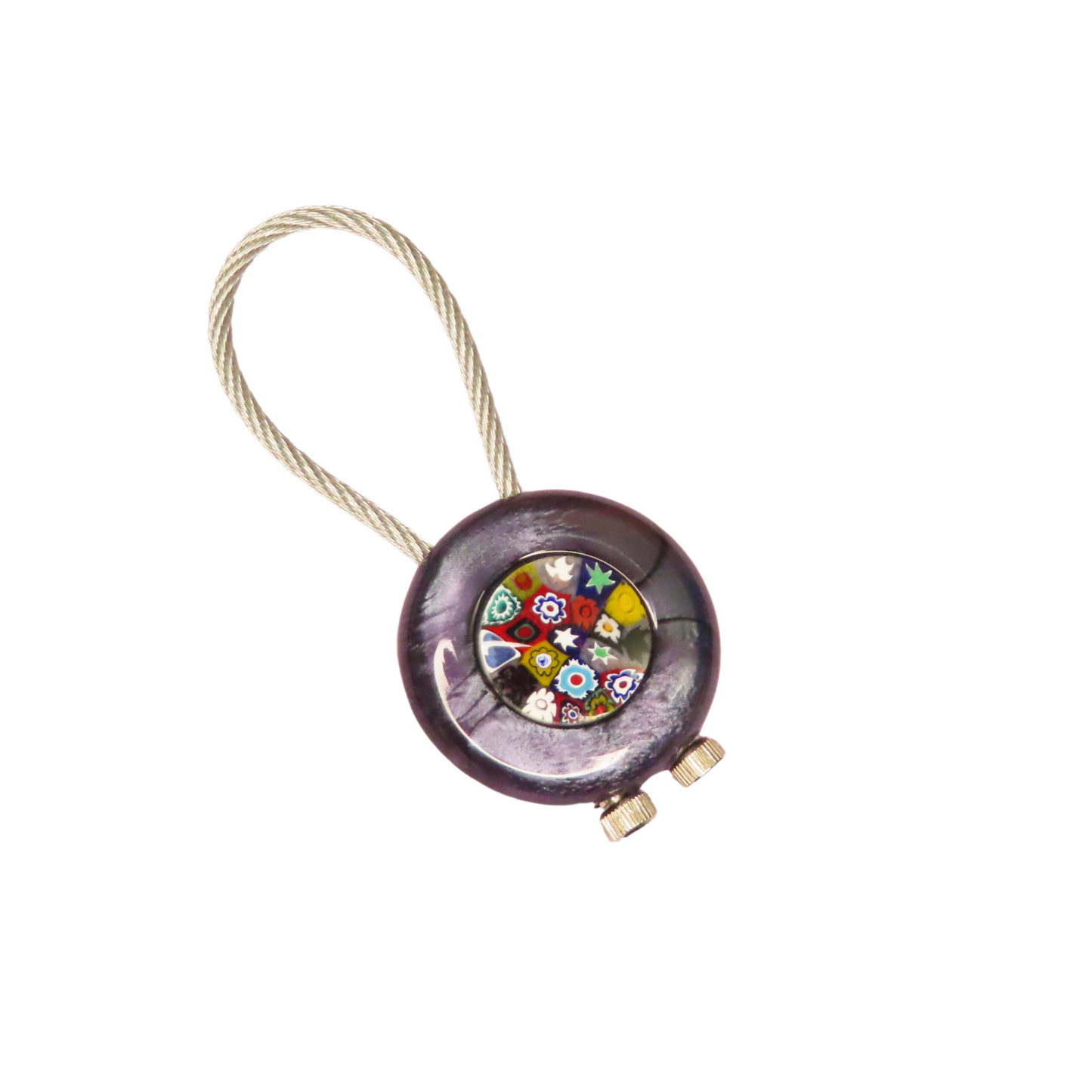 Murano Glass Black Colorful Millefiori Key Chain