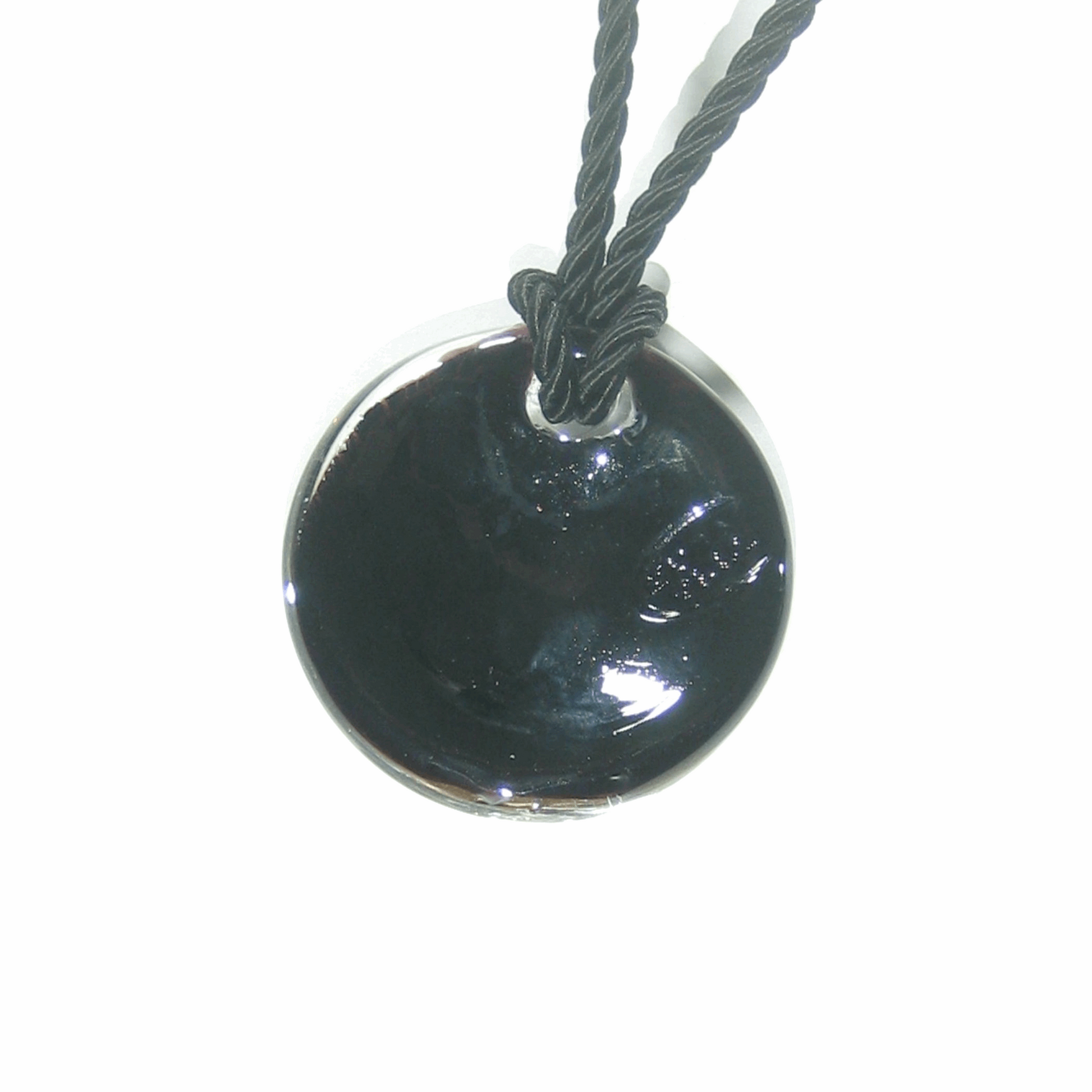 Large Murano Glass Black Silver Disc Pendant - JKC Murano