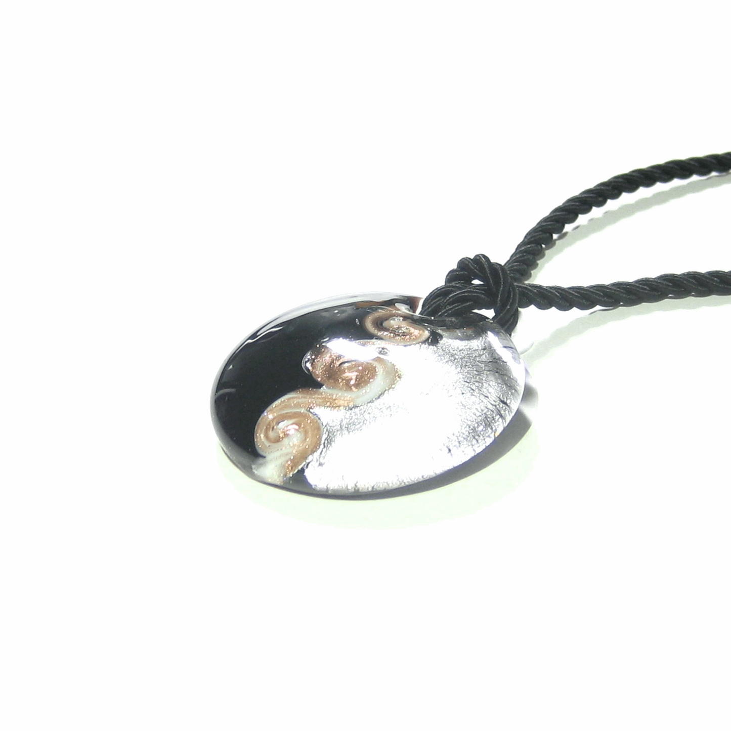 Large Murano Glass Black Silver Disc Pendant - JKC Murano