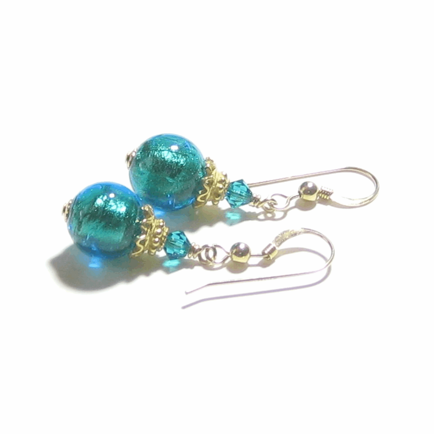 Murano Glass Aqua Ball Gold Earrings by JKC Murano - JKC Murano