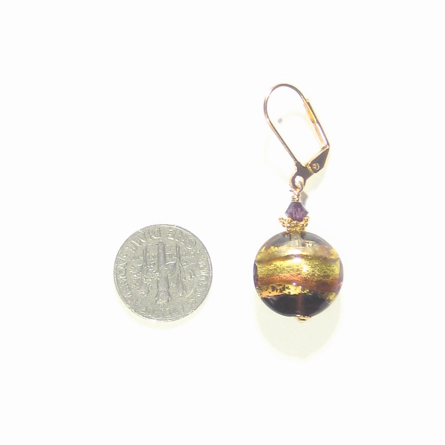 Murano Glass Amethyst Disc Gold Earrings by JKC Murano - JKC Murano