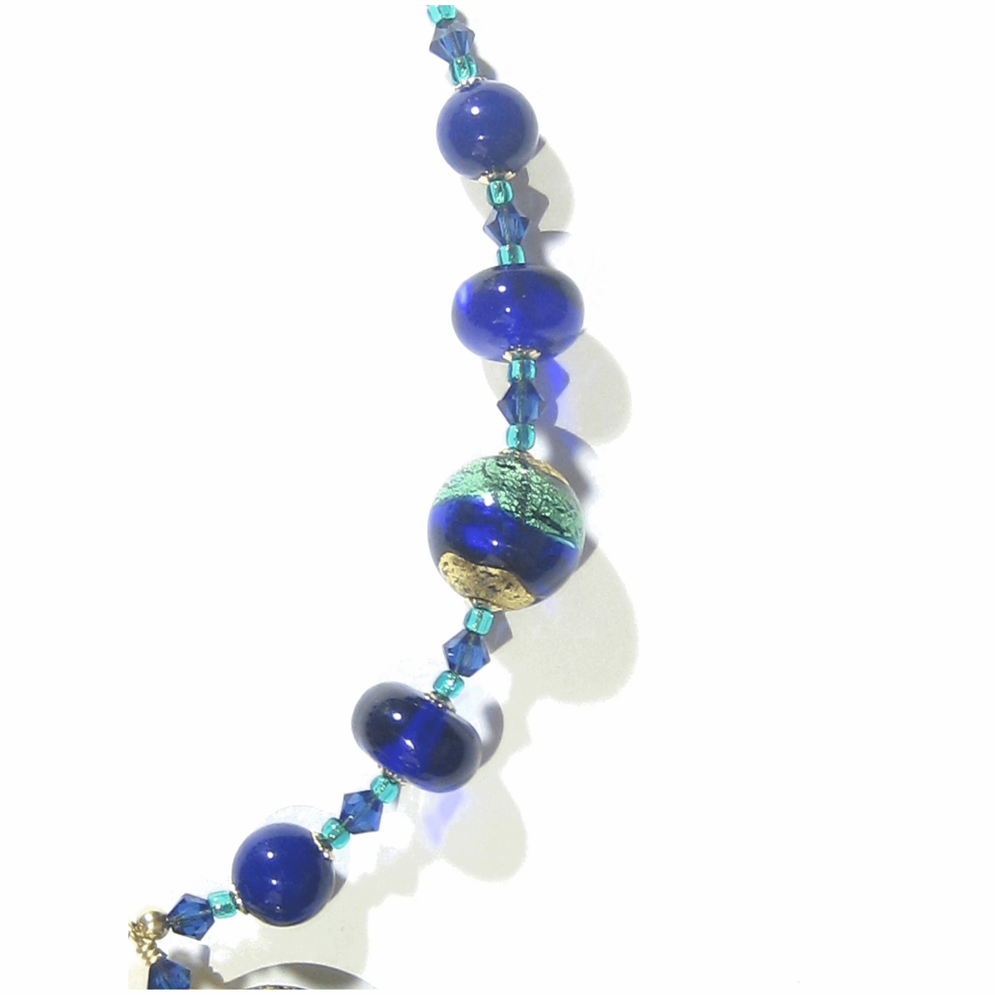 Murano Glass Aqua Cobalt Blue Disc Pendant Gold Necklace - JKC Murano