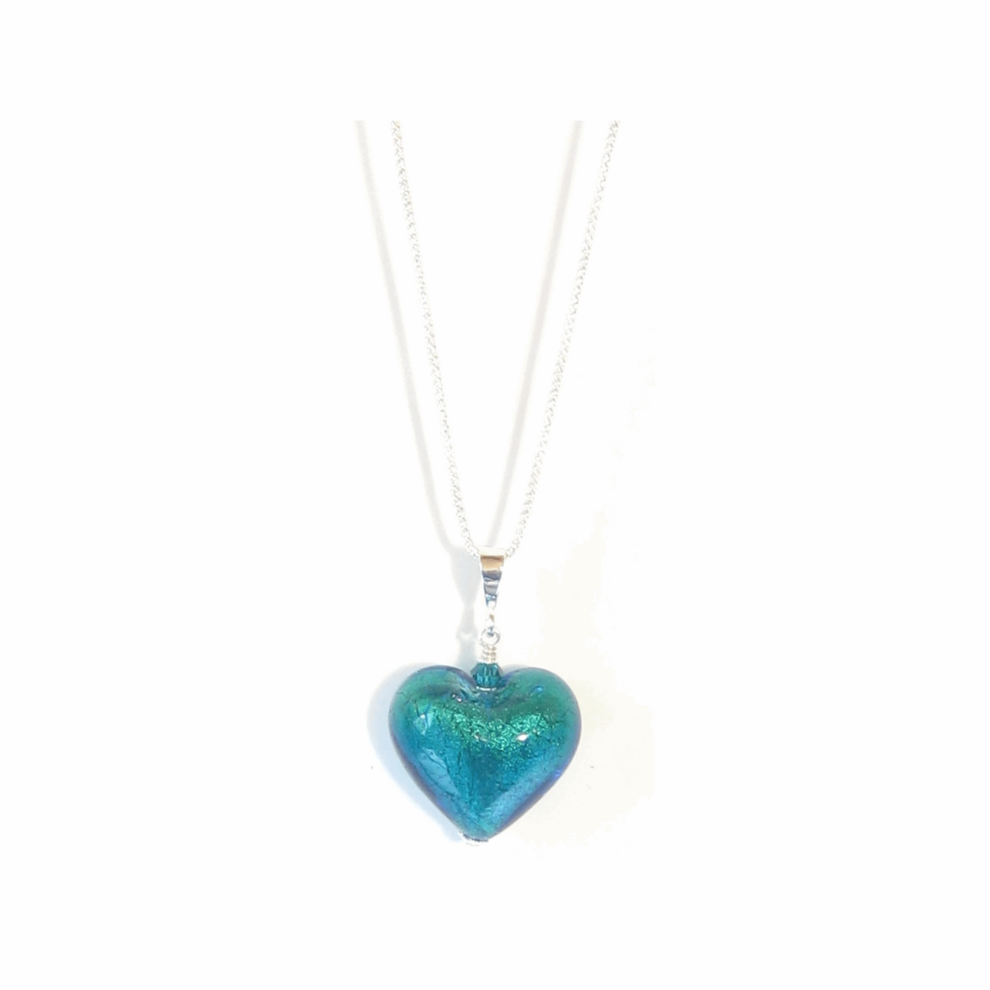 Murano Glass Aqua Green Heart Pendant, Italian Glass Jewelry - JKC Murano