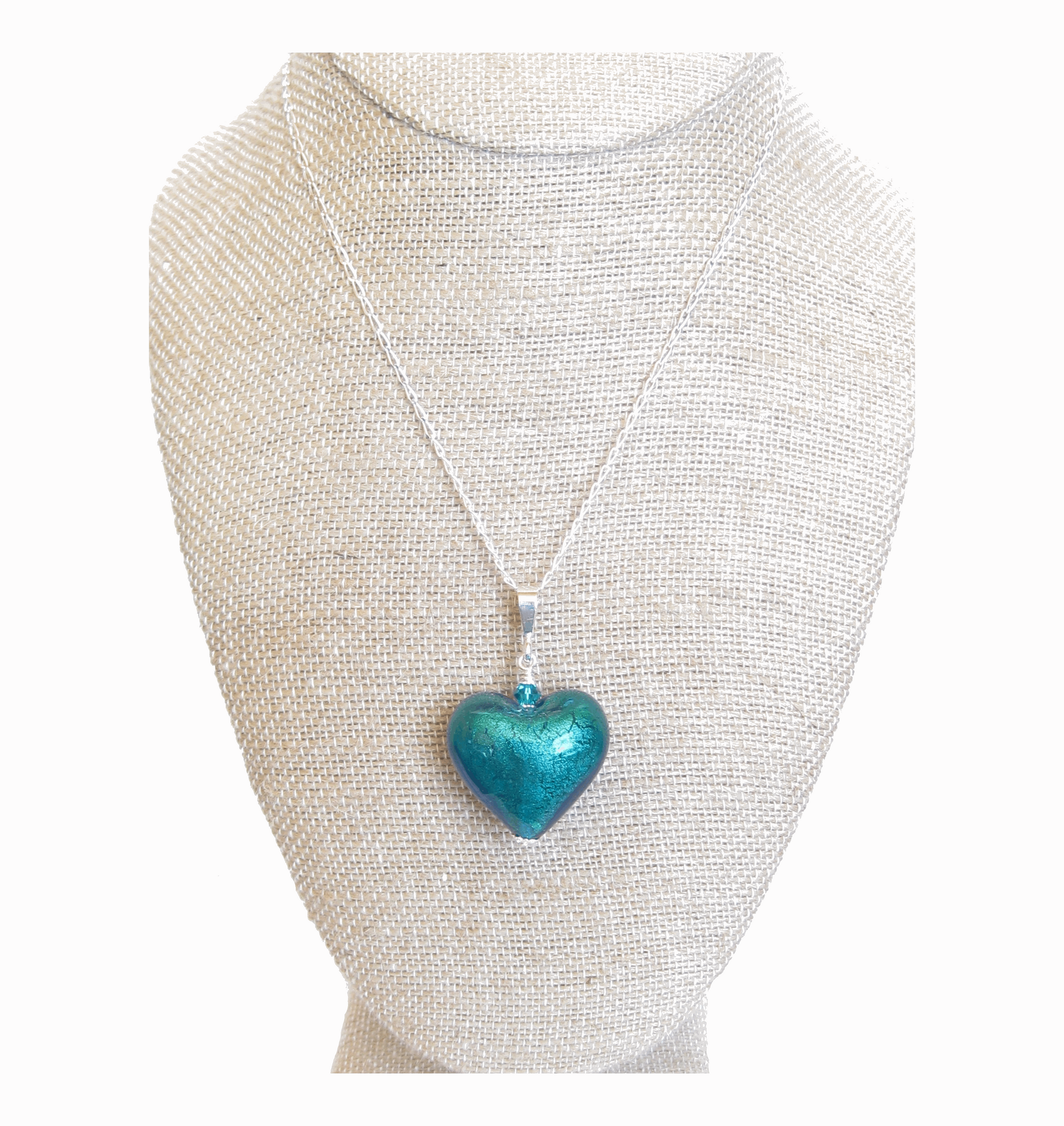 Murano Glass Aqua Green Heart Pendant, Italian Glass Jewelry - JKC Murano