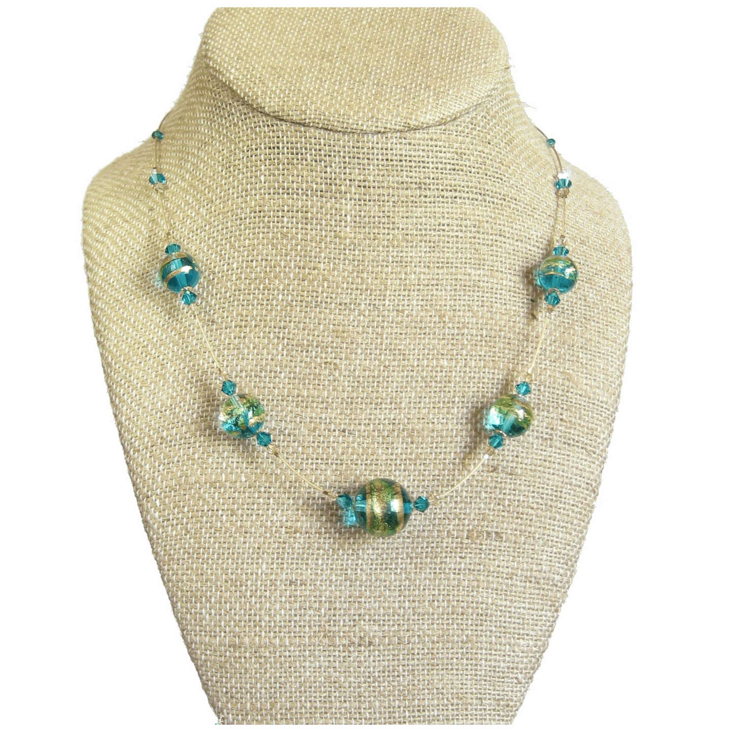 Murano Glass Aqua Ball Illusion Gold Necklace - JKC Murano