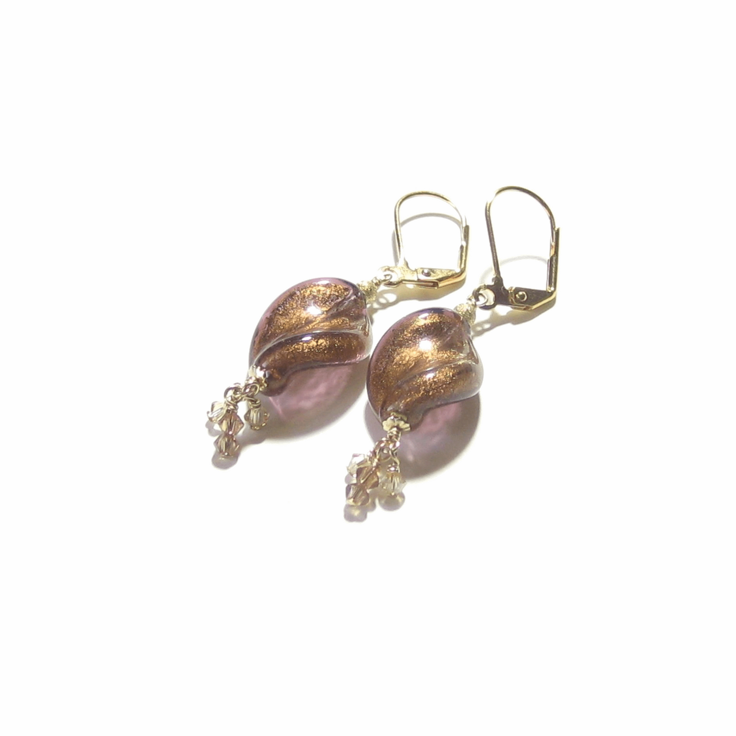 Murano Brown Twist Crystal Cluster Gold Earrings By JKC Murano - JKC Murano