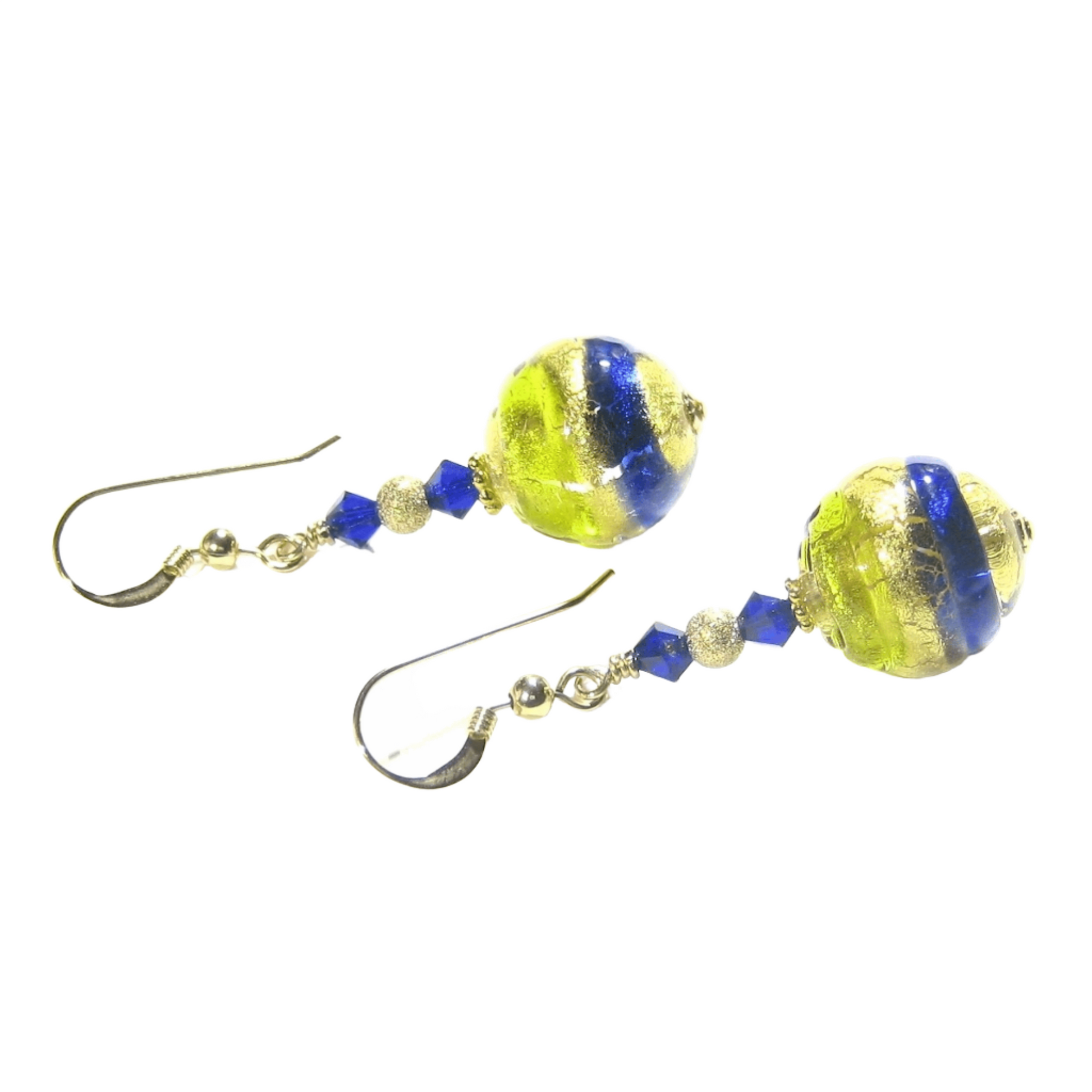 Italian Murano Glass Cobalt Blue Lime Green Gold Earrings by JKC Murano - JKC Murano