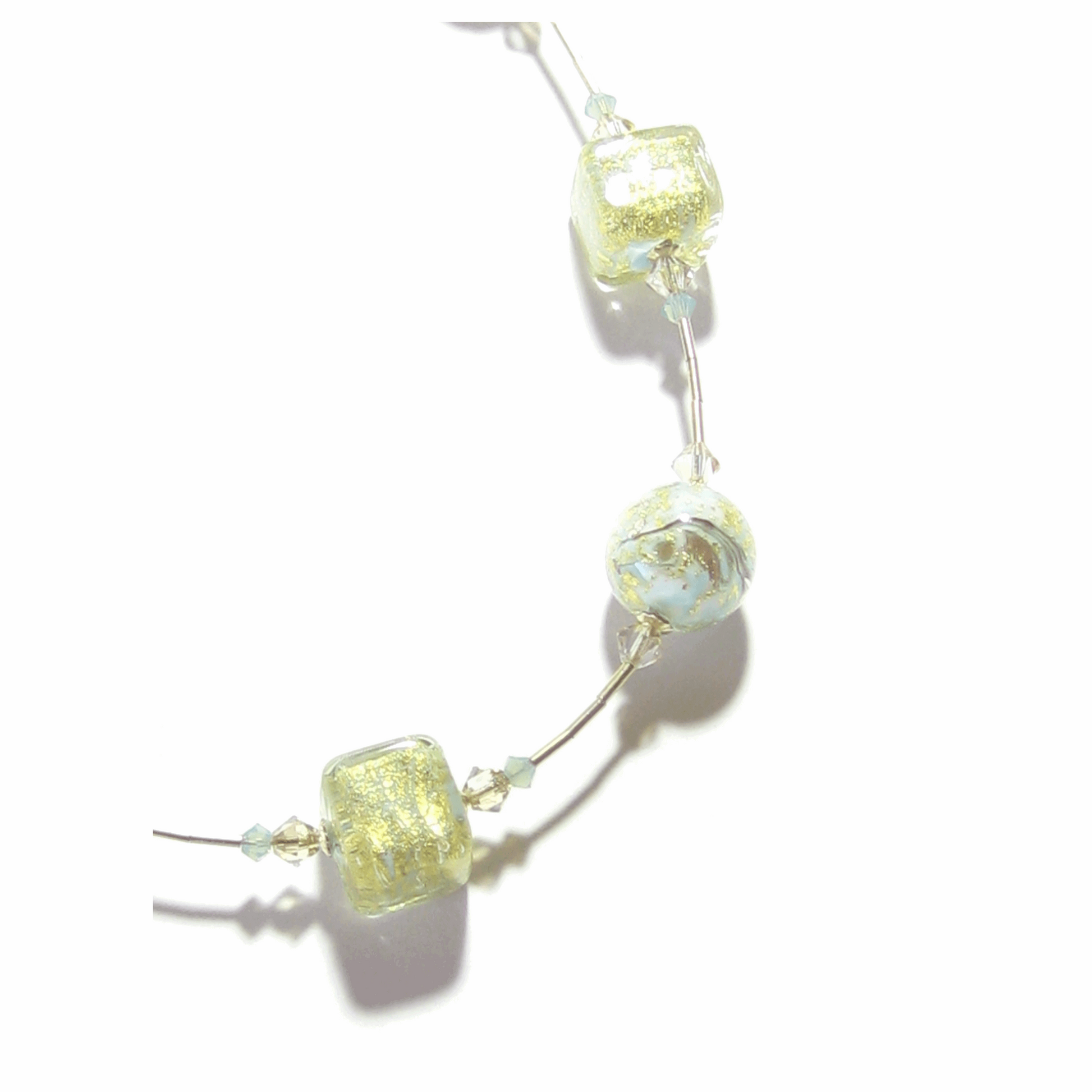 Murano Glass Aquamarine Cube Gold Necklace by JKC Murano - JKC Murano