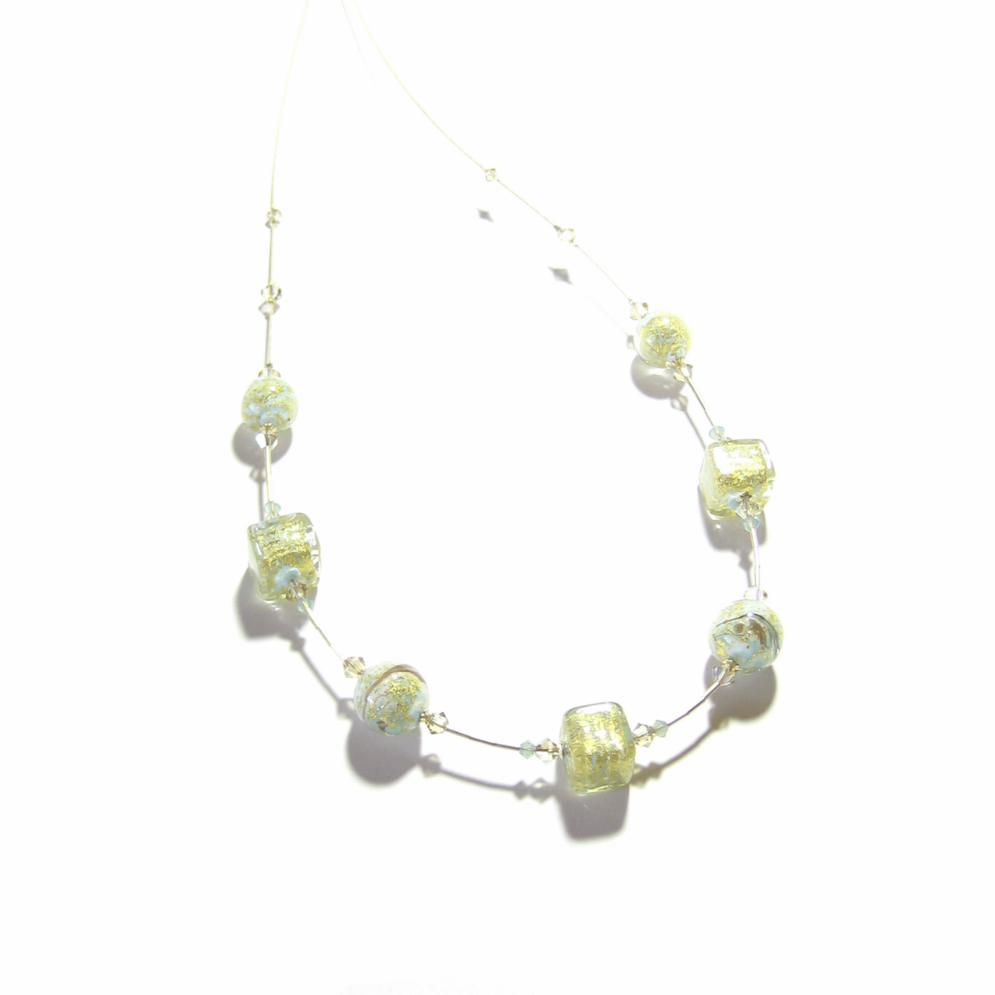 Murano Glass Aquamarine Cube Gold Necklace by JKC Murano - JKC Murano