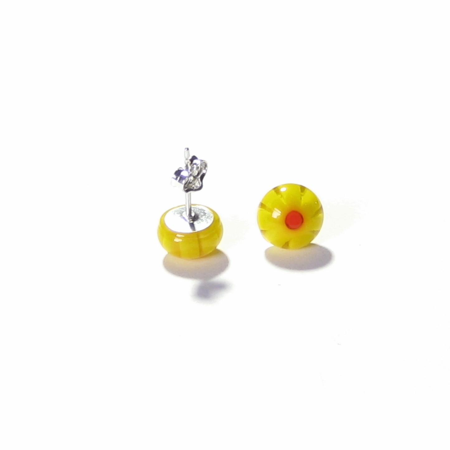 Millefiori Yellow Small Sterling Silver Post Earrings, Studs - JKC Murano