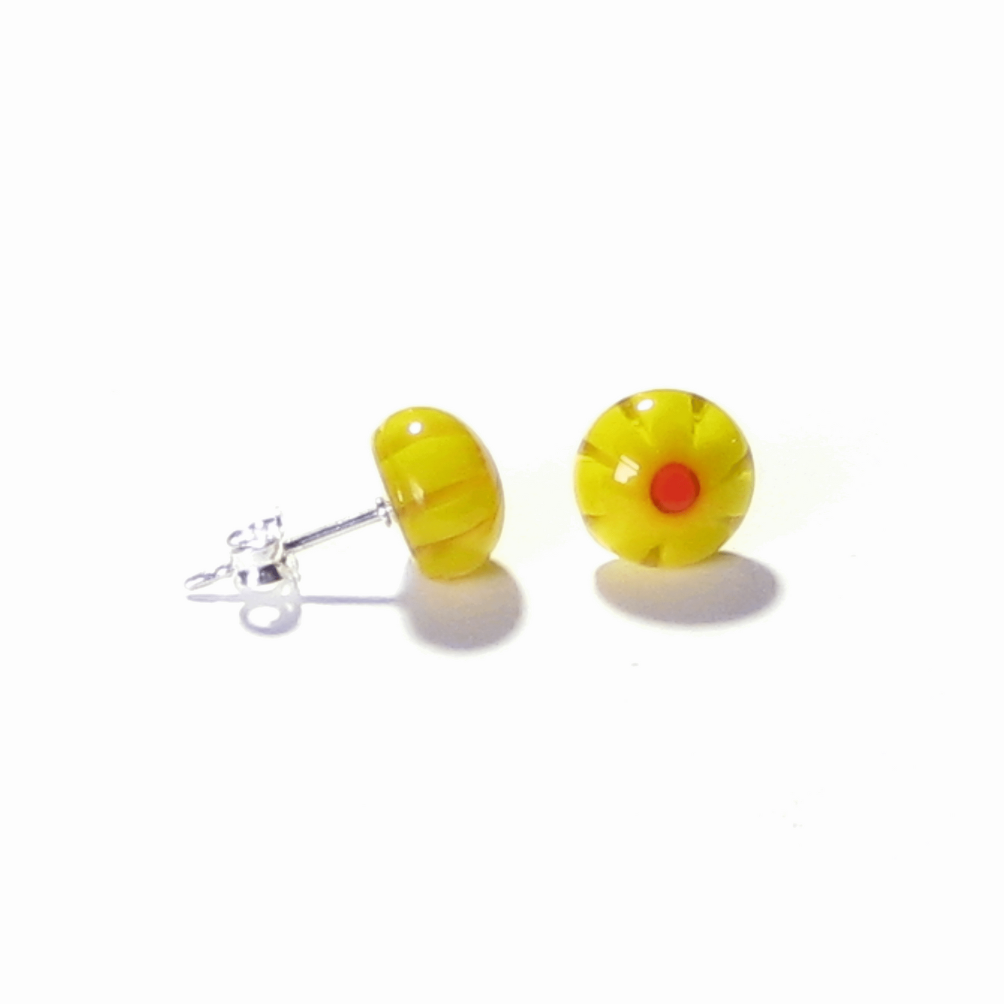 Millefiori Yellow Small Sterling Silver Post Earrings, Studs - JKC Murano