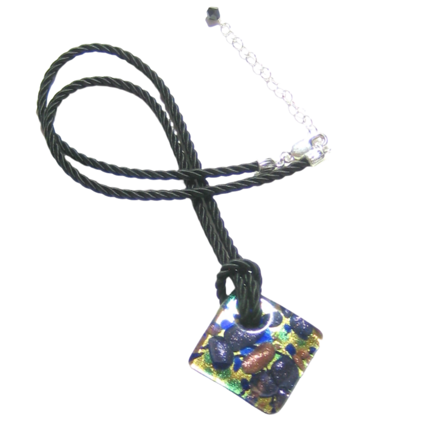 Murano Fused Glass Cobalt Blue Gold Diamond Pendant, Marked Murano