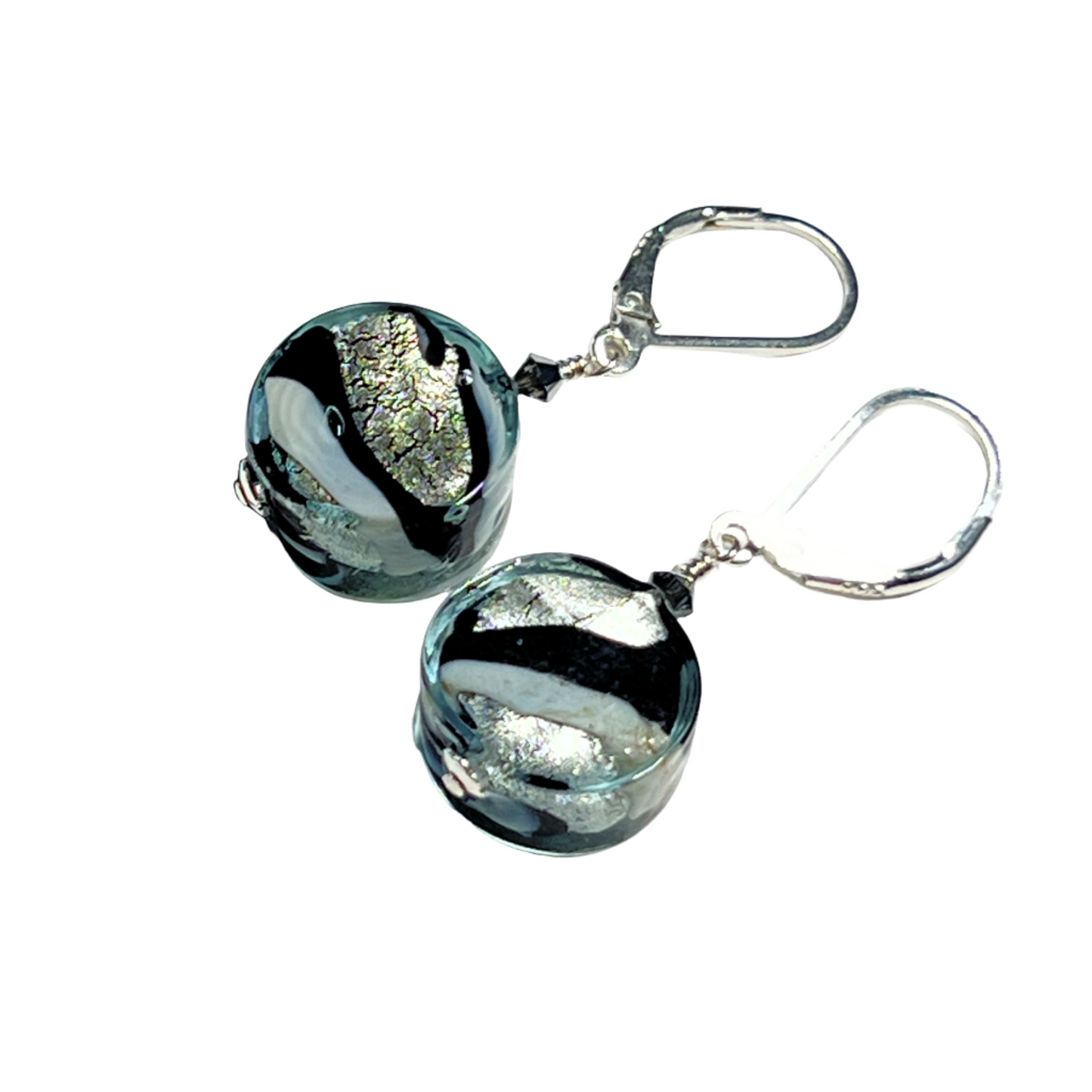 Murano Glass Black White Coin Earrings - Sterling Silver | Unique Gift for Her