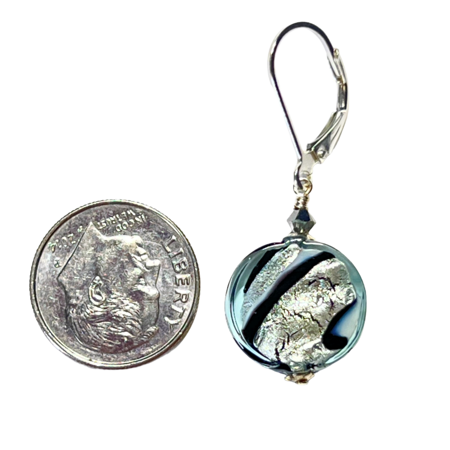 Murano Glass Black White Coin Earrings - Sterling Silver | Unique Gift for Her