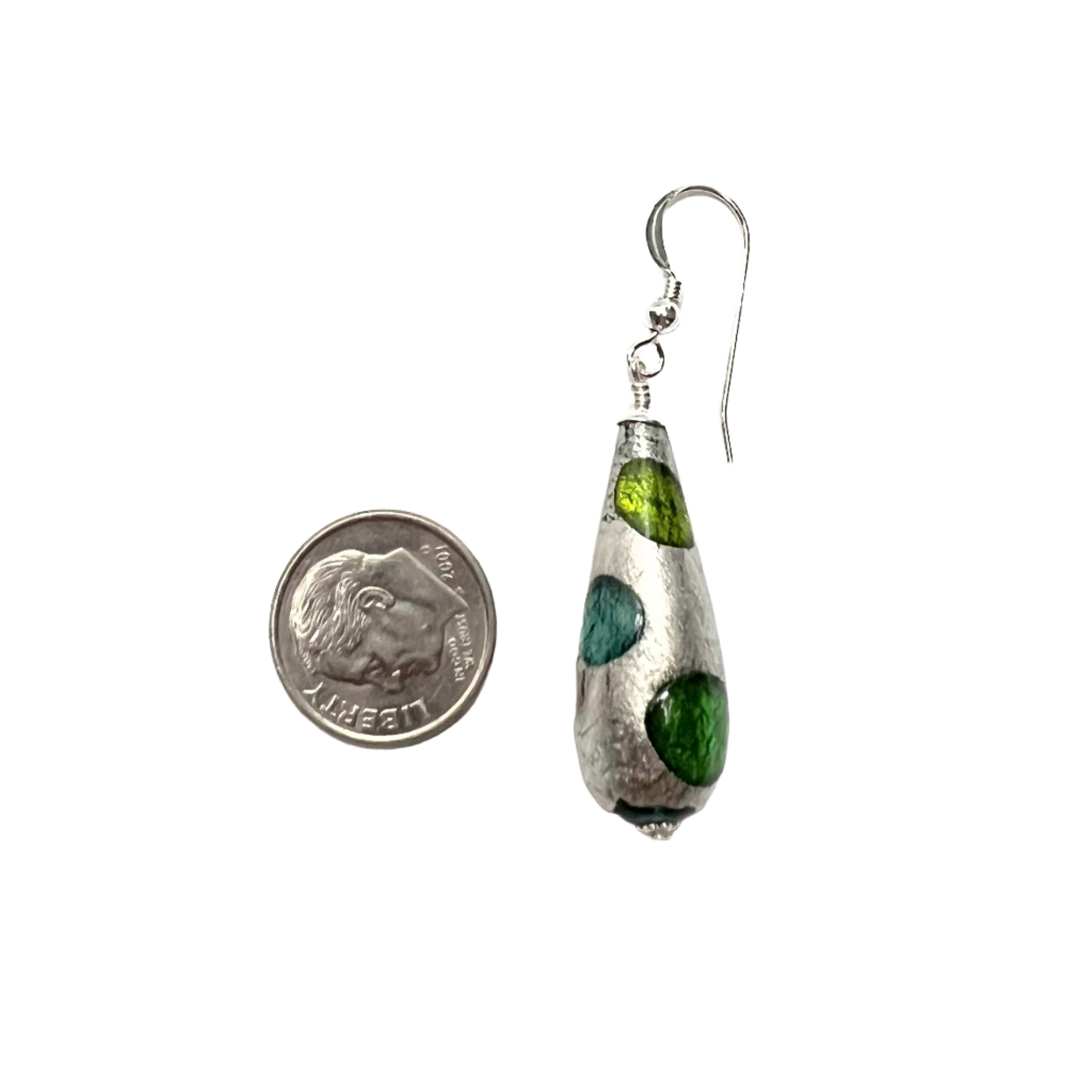 Murano Glass Green Dot Teardrop Sterling Silver Earrings - JKC Murano