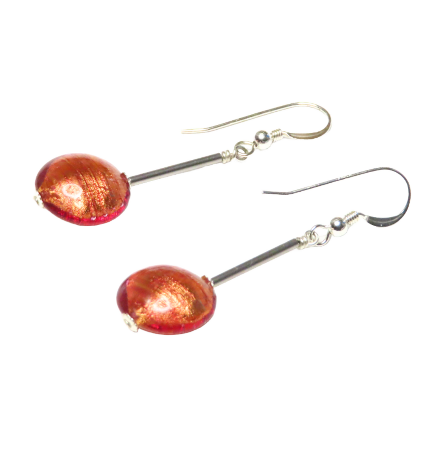 Murano Glass Pink Disc Drop Sterling Silver Earrings