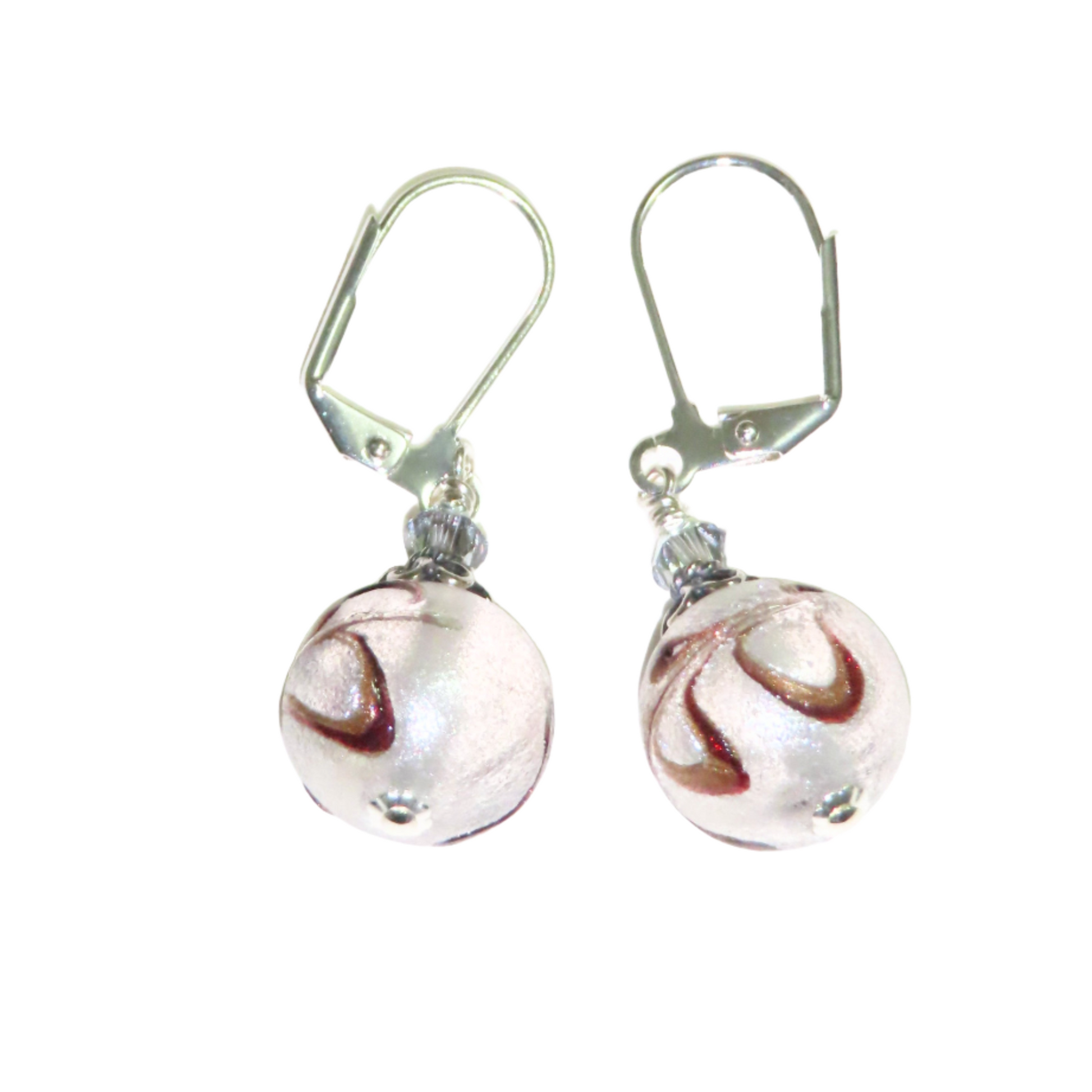 Murano white feather ball silver earrings