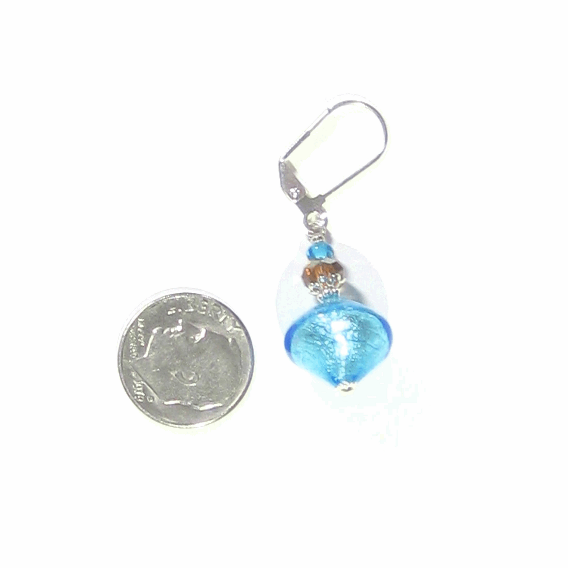 Murano Glass Aqua Topaz Bi-cone Silver Earrings - JKC Murano