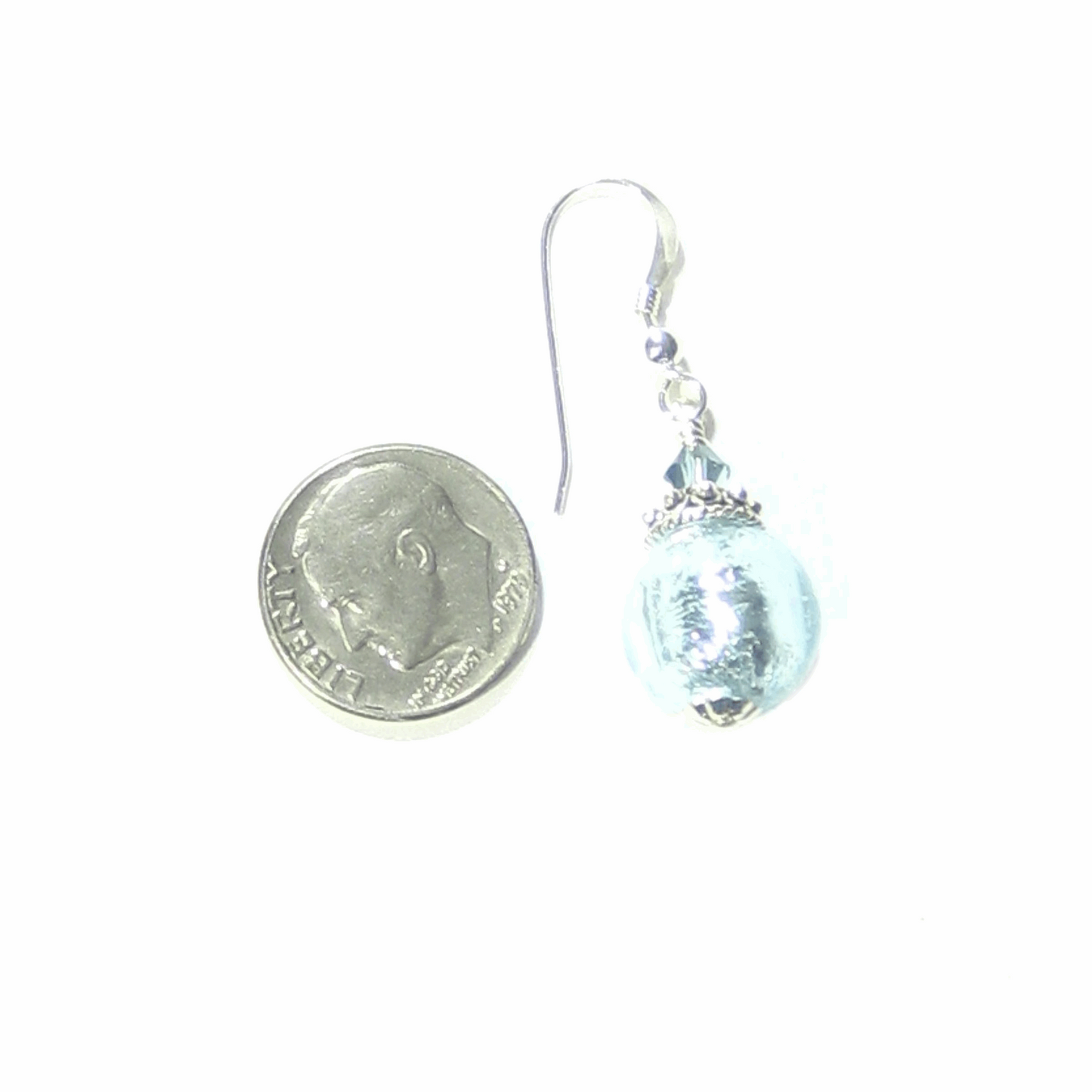 Murano Glass Aquamarine Ball Sterling Silver Earrings - JKC Murano