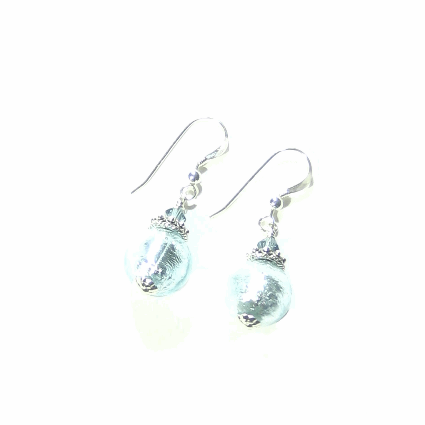 Murano Glass Aquamarine Ball Sterling Silver Earrings - JKC Murano