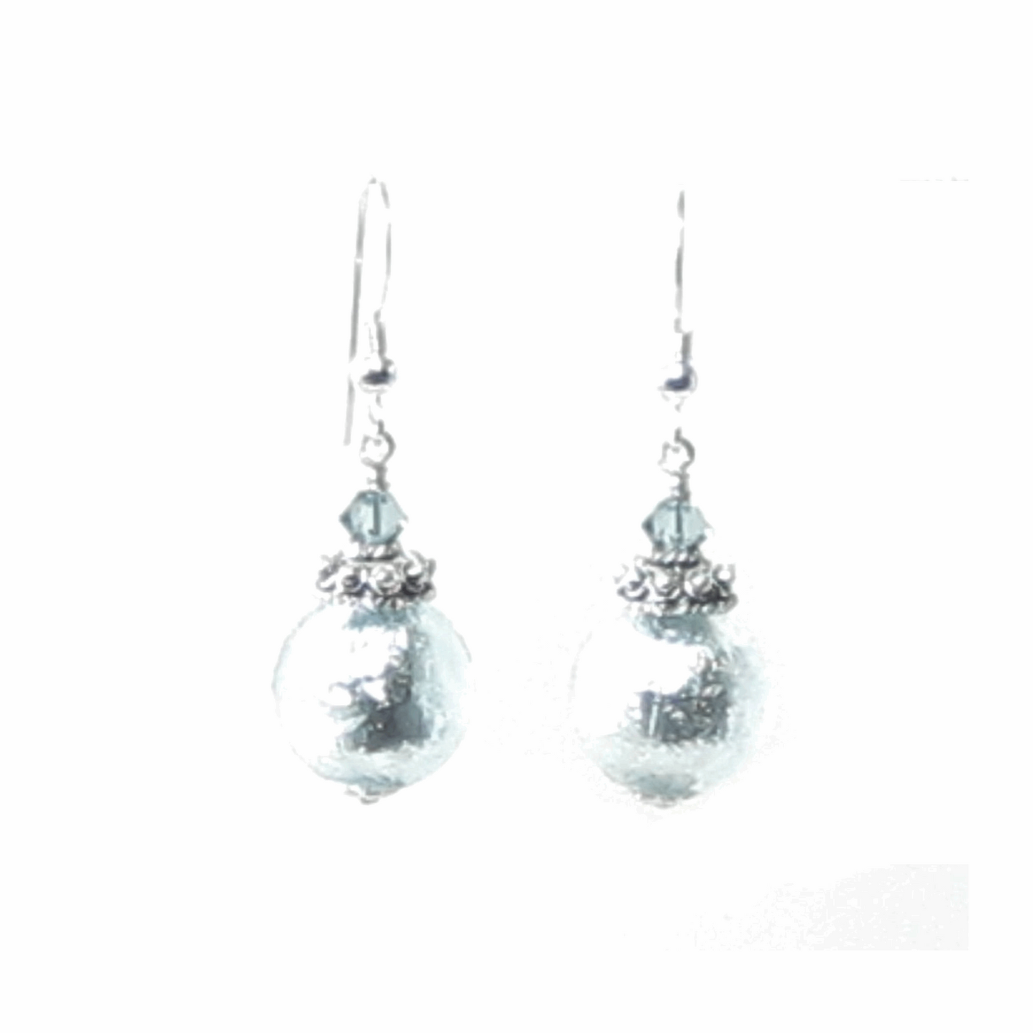 Murano Glass Aquamarine Ball Sterling Silver Earrings - JKC Murano