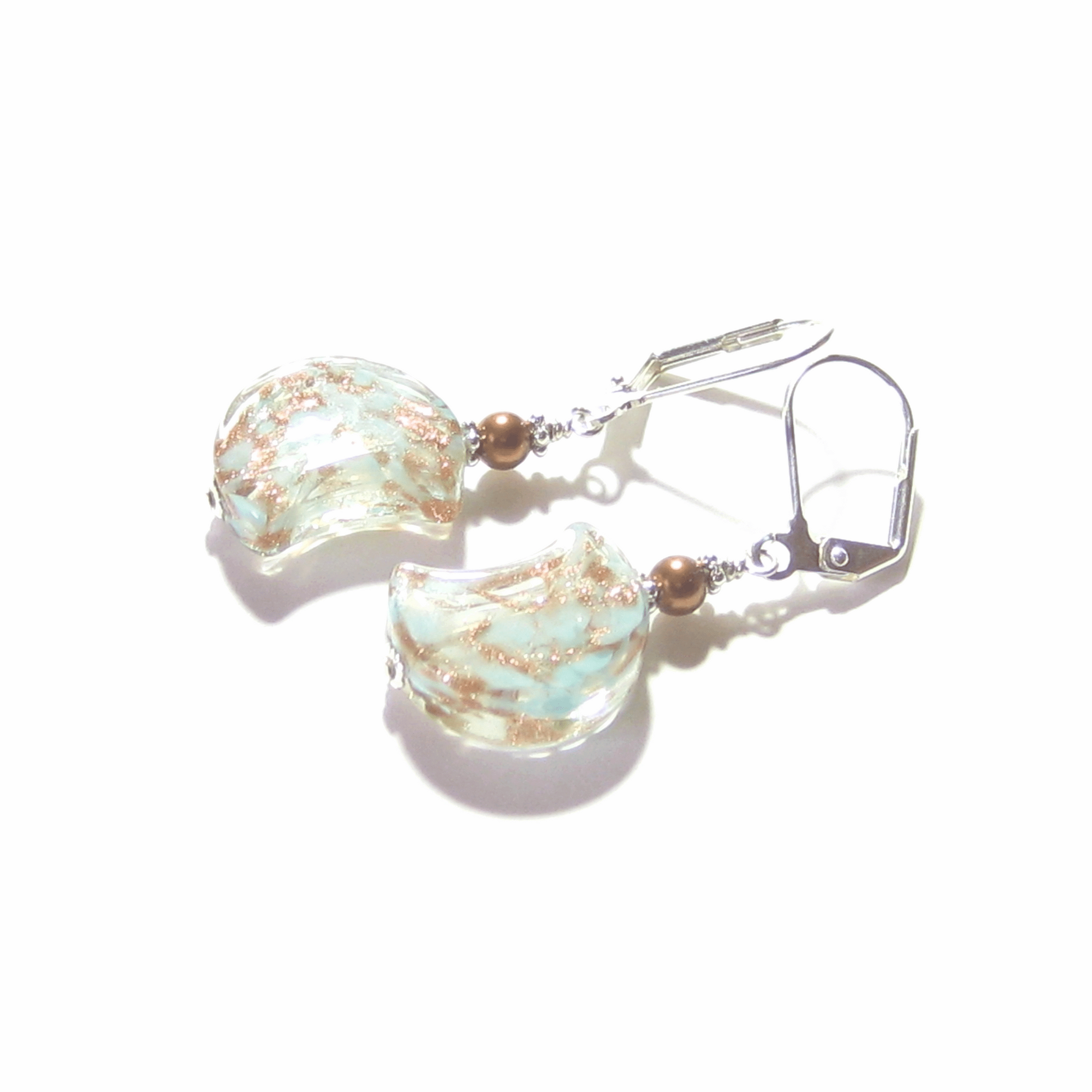 Murano Glass Aquamarine Copper Moon Silver Earrings - JKC Murano
