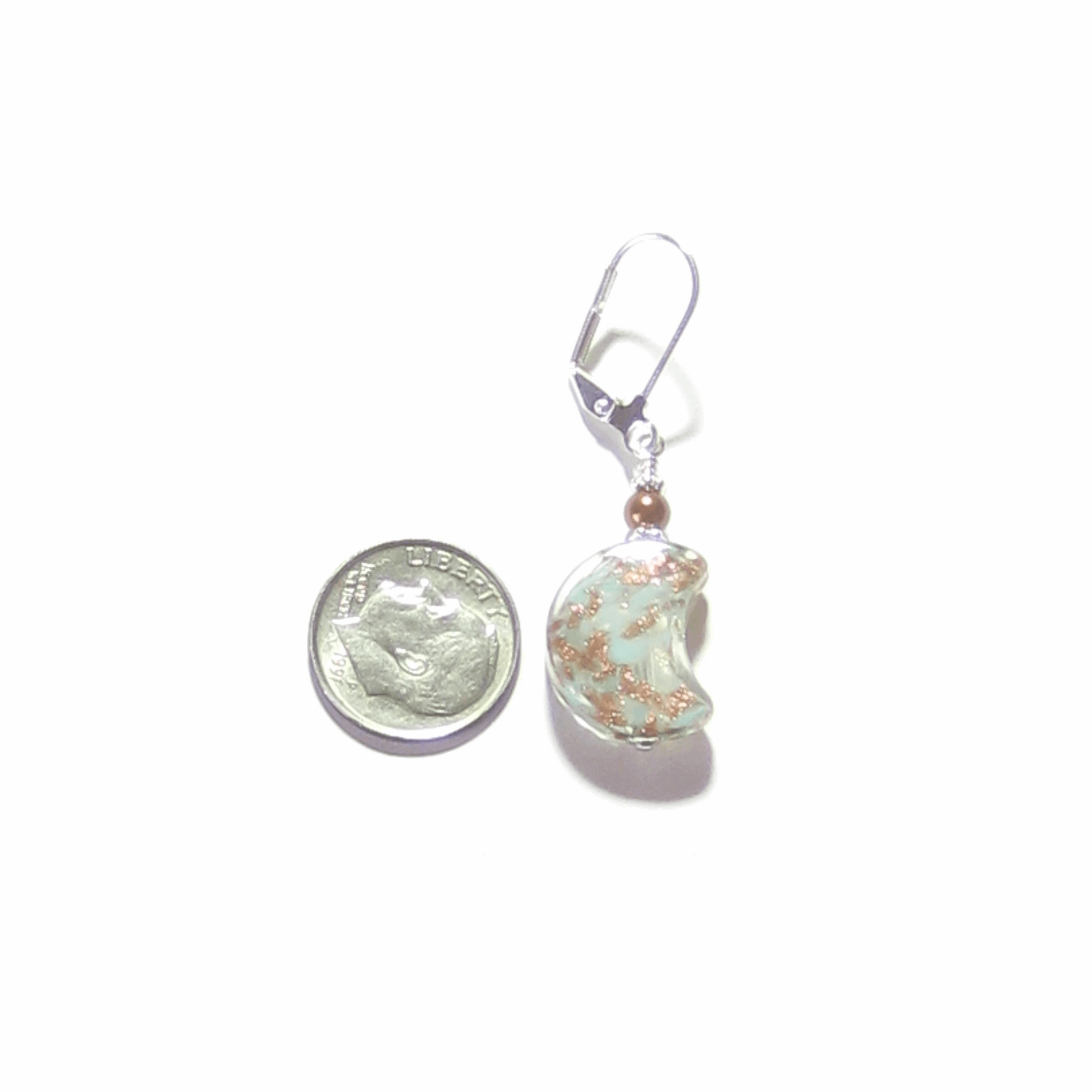 Murano Glass Aquamarine Copper Moon Silver Earrings - JKC Murano