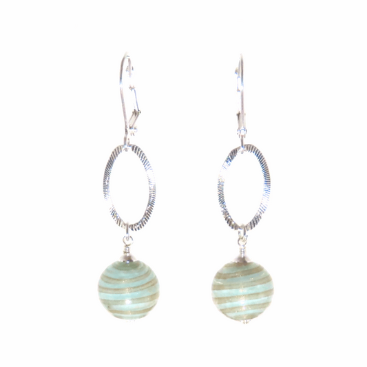 Murano Glass Aquamarine Copper Rings Long Silver Earrings - JKC Murano