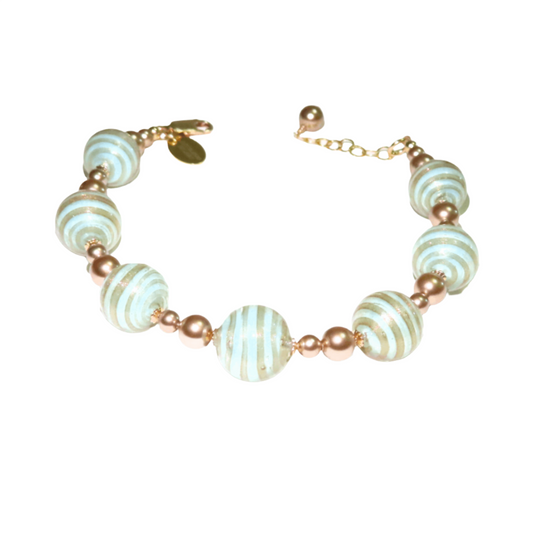 Murano Glass Aquamarine Bronze Gold Bracelet