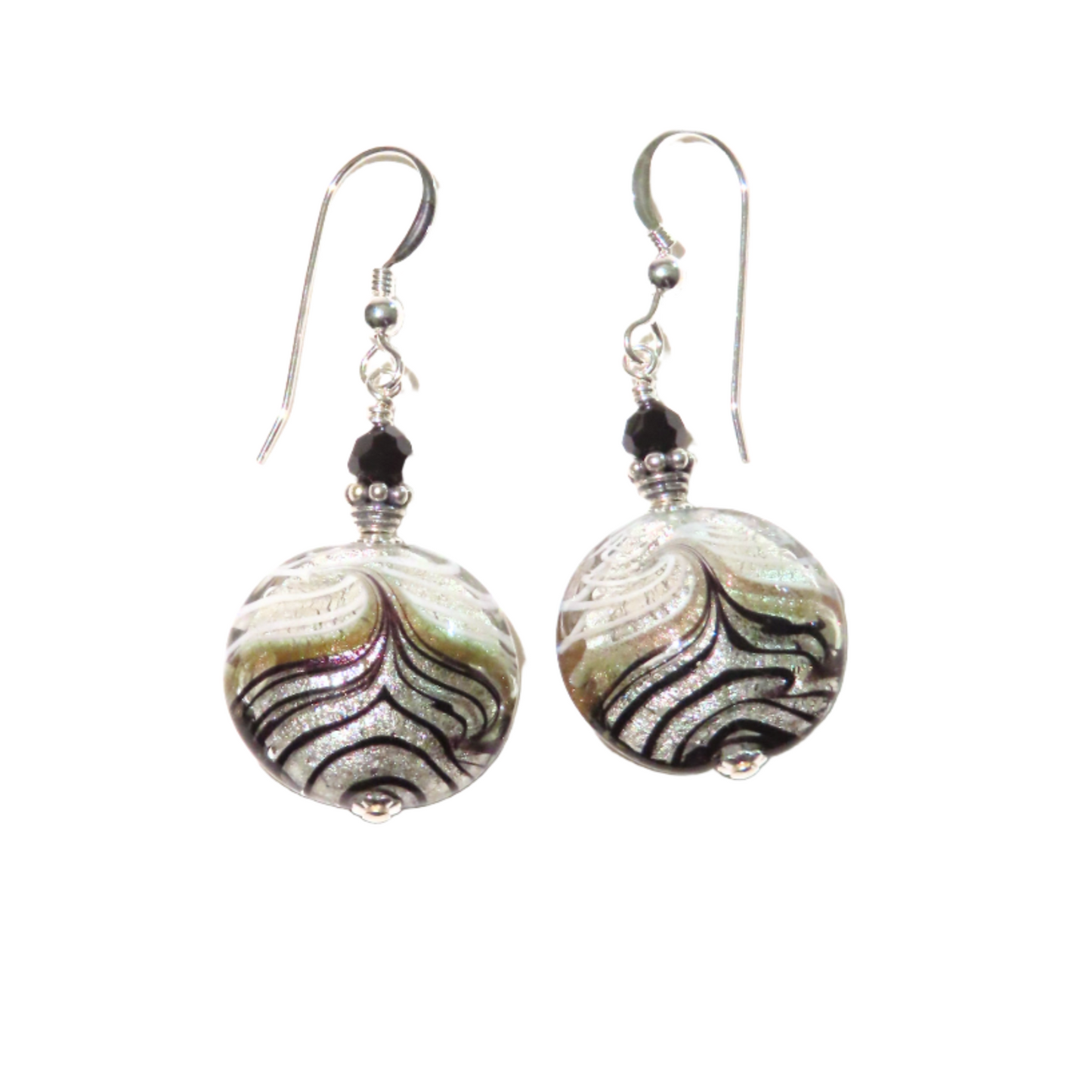 a pair of earrings handmade with Italian Murano glass beads