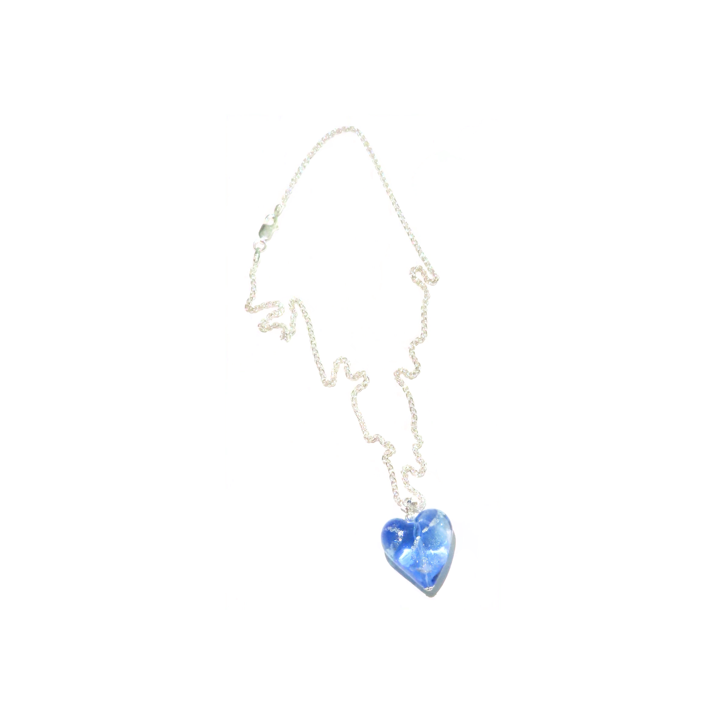 Murano Glass Blue Dichroic Heart Pendant Necklace